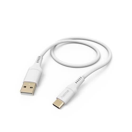 USB-A laddningskabel - Hama - USB-C - 1,5m - Vit silikon - 480 Mbit/s