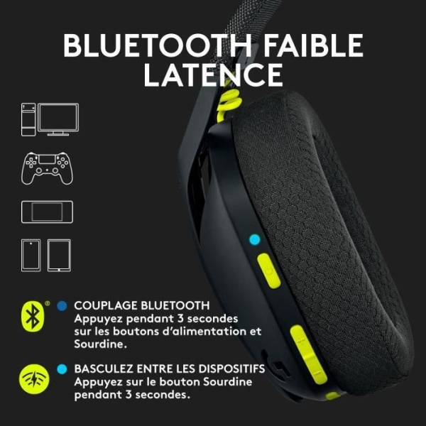 Trådlöst spelheadset - LOGITECH G - G435 LIGHTSPEED - Bluetooth med inbyggd mikrofon för PC, PS4, PS5, Switch, Mobil - Svart