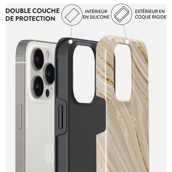 Coque - BURGA - Full Glam - iPhone 14 Pro Max - Antichock - Beige - Tryckt brun