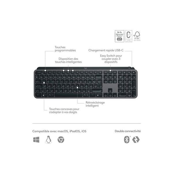 Trådlöst tangentbord Azerty Logitech MX Keys S Plus Svart