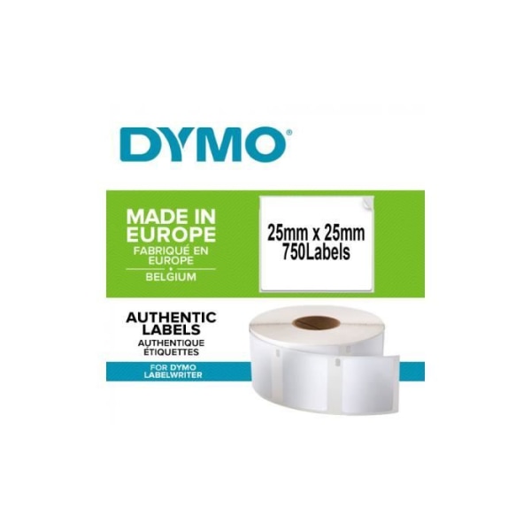 DYMO-etiketter för flera användningsområden - Kartong med 1 rulle med 750 etiketter (25 mm x 25 mm) - Semi-permanent klister