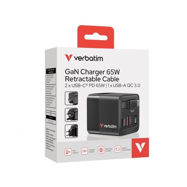 VERBATIM LADDNINGSTILLBEHÖR GAN 65W 2 PORTAR