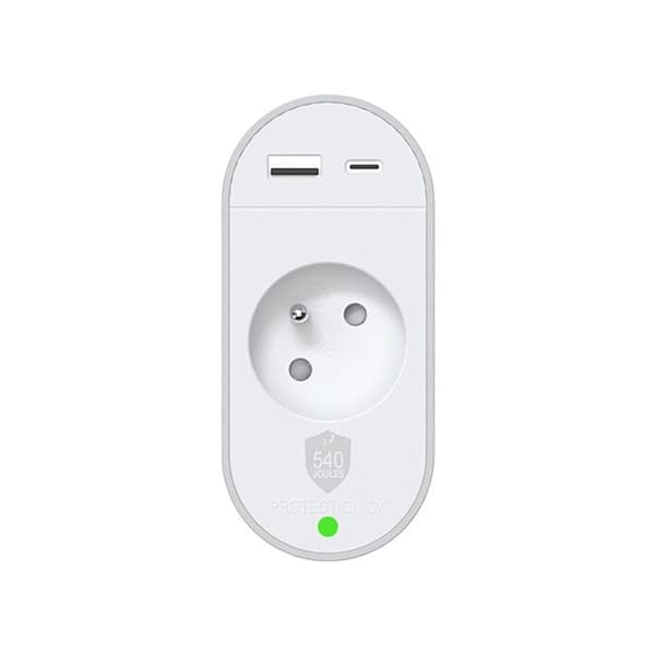 Överspänningsskydd 1 uttag + USB A+C 540J EU Grå Vit
