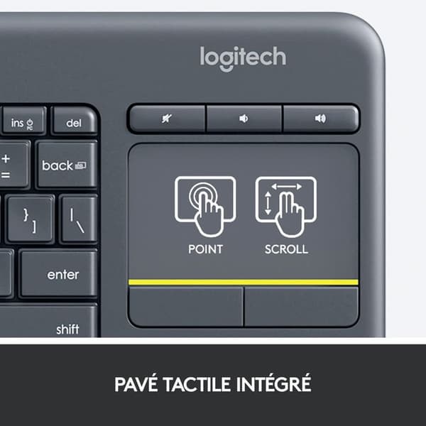 Klavertv - Trådlös - Logitech - K400 Plus - AZERTY - Pekplatta - Svart