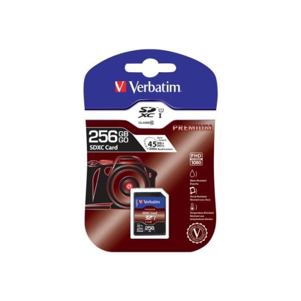 Flashminneskort - VERBATIM - Premium - 256 GB - UHS Class 1 / Class10 - 300x - SDXC UHS-I