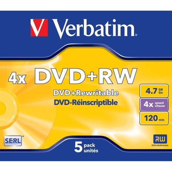DVD+RW - VERBATIM - 4x - 4,7 GB - Kristallfodral (paket med 5)