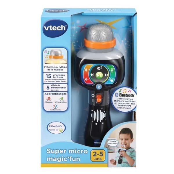 Mikrofon för barn - VTECH - Super Micro Magic'Fun - Bluetooth och ljudeffekter svart och blått