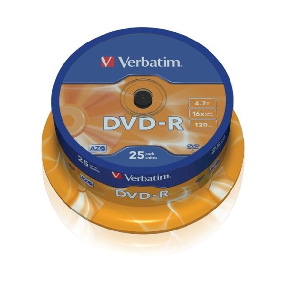 VERBATIM DVD-R - 120 min - 16x - 4,7 GB - Reptålig - Spindel på 25