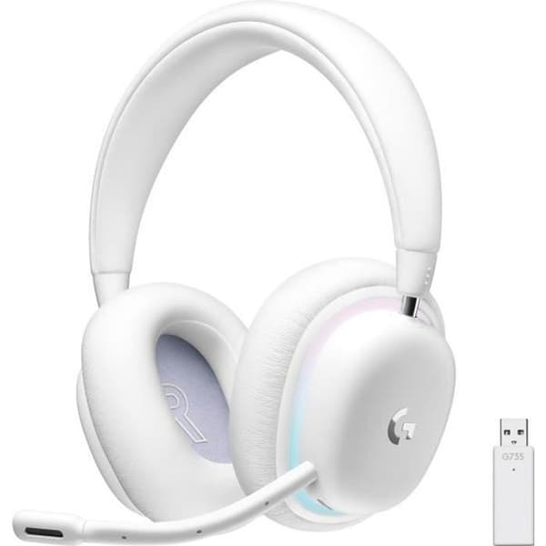 Spelheadset - Trådlöst - Logitech G - G735 Lightspeed - RGB - Avtagbar mikrofon - Vit Vit