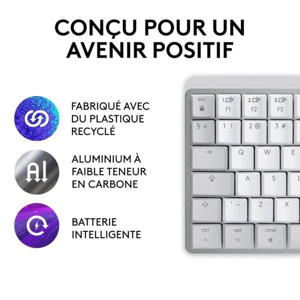 Tangentbord - Trådlös - Logitech - MX Mechanical Mini - AZERTY - Bakgrundsbelyst - För Mac - Ljusgrå