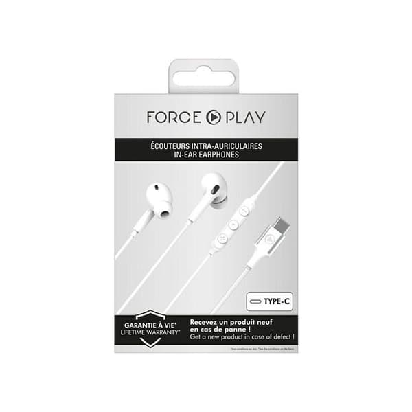 Trådade in-ear hörlurar Force Play KP Intra USB-C Vit Vit