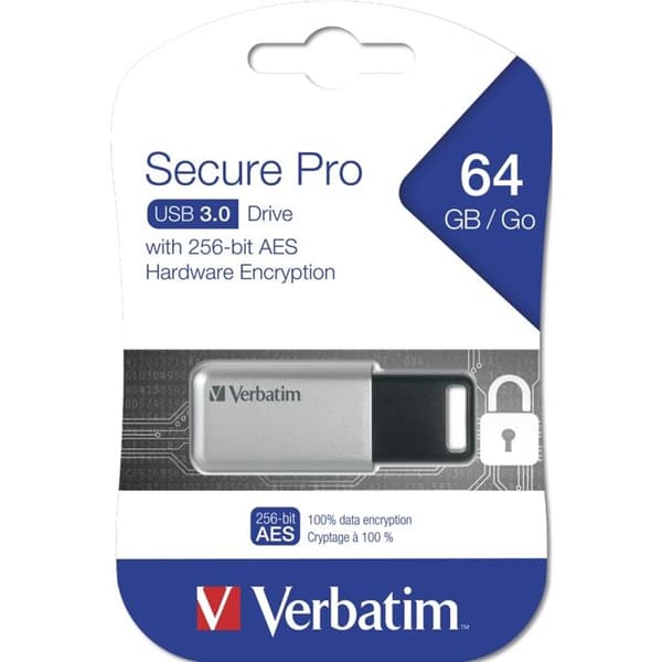USB-nyckel - VERBATIM - Secure Pro - 64 GB - USB 3.0 - Läshastighet 35 MB/s