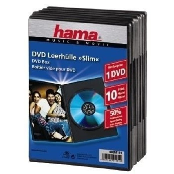 HAMA - UPPSÄTTNING MED 10 SVART SLIM DVD-LÅDA