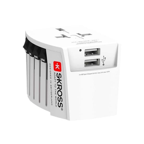 Strömadapter - SKROSS - MUV USB - 2 USB-portar - 2100 mA - Reseadapter Vit