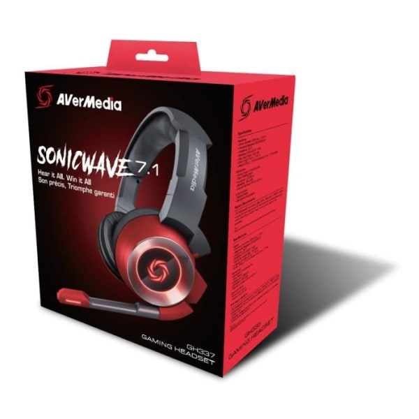 AVerMedia SonicWave 7.1 Gaming Headset Rød GH337 - 50 mm dynamiske subwoofere - Virtual Immersive 7.1 Sound