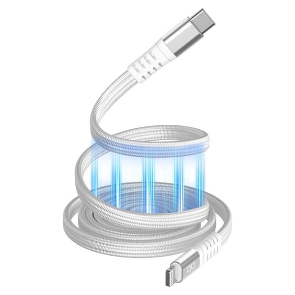 USB-kabel - FORCE POWER - Förstärkt magnetisk USB-C till Lightning - 60W PD 3A - Platt 1,2m - Vit