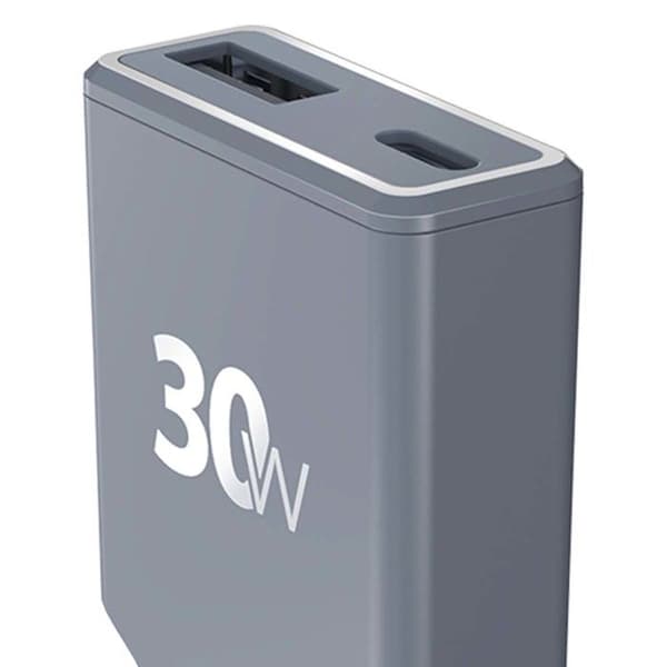 USB-C / USB-A-laddare - FORCE POWER - Pocket 30W UltraGaN - 30W - Ekodesignad - Snabb Grå