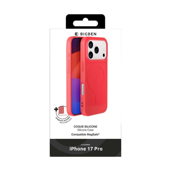 MagSafe-skal - BIGBEN - iPhone 17 Pro - Mjuk silikon - Röd Soft Touch-finish - Mikrofiberfoder Röd
