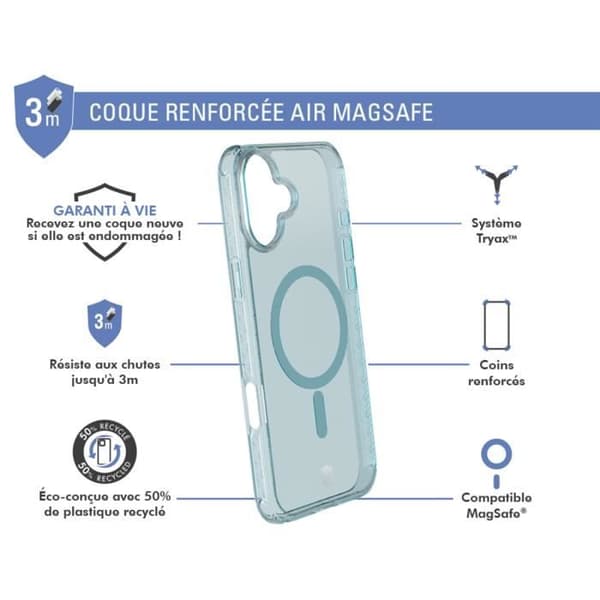 Coque - FORCE CASE - iPhone 16 - Förstärkt - MagSafe - Air Cushion Transparent