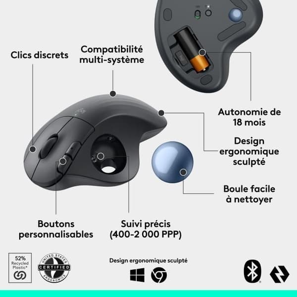 Souris - Trådlös - Logitech - Ergo M575S - Grafit