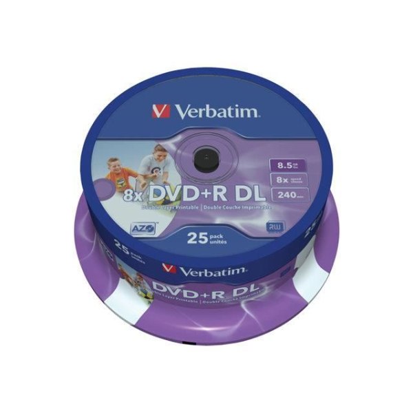 VERBATIM Double Layer DVD+R - 8x - 8,5 GB - Stor utskrivbar yta - Spindel 25