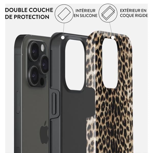 Coque - BURGA - Spelare - iPhone 15 Pro - Leopard - Stötsäker - MagSafe brun