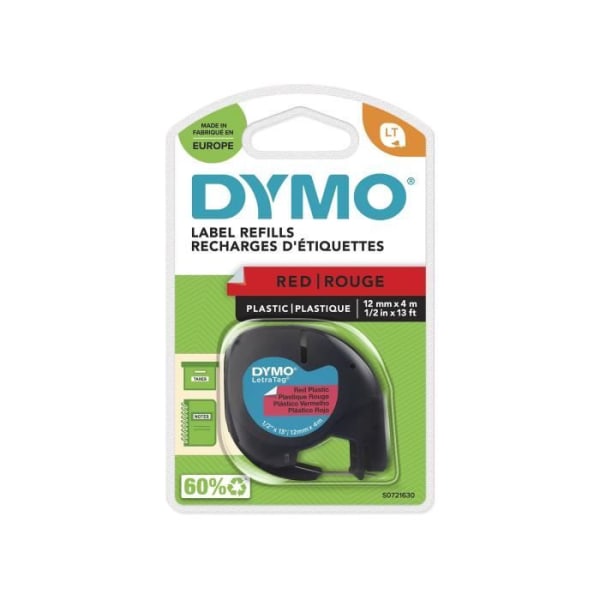 DYMO LetraTag polyesterband 12mm x 4m Svart/Röd kompatibel med DYMO LetraTag LT100H