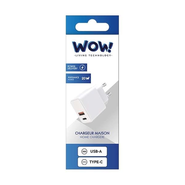 Strömförsörjning - WOW - USB-A/USB-C-laddare - 38W - Power Delivery - Kompakt Vit Vit