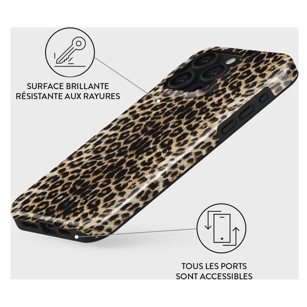 Coque - BURGA - Spelare - iPhone 15 Pro - Leopard - Stötsäker - MagSafe brun