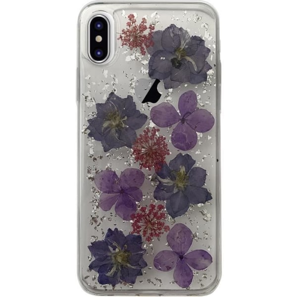 Transparent halvstyvt fodral med lila blommor för iPhone iPhone X/XS
