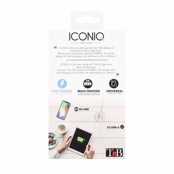 Laddstation - TNB - ICONIQ - USB-C PD 18W - USB 2.4A - Grå/Vit Grå Vit