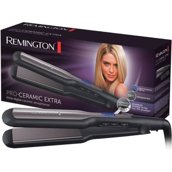 Remington S5525 plattång för hår, XL avancerad keramisk plattång för flytande plattor, justerbar temperatur, enkel plattning