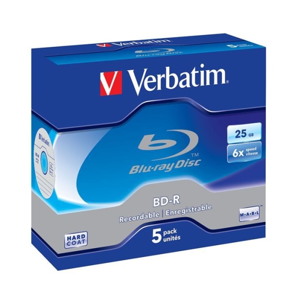 BD-R VERBATIM - Paket med 5 Blu-ray SL 6x-skivor - 25 GB