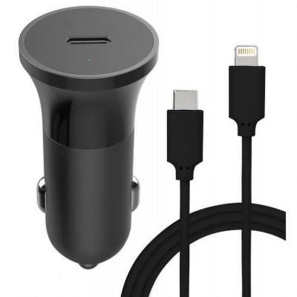 20W Strømforsyning USB C Biloplader + USB C/Lightning Kabel Sort Bigben Svart