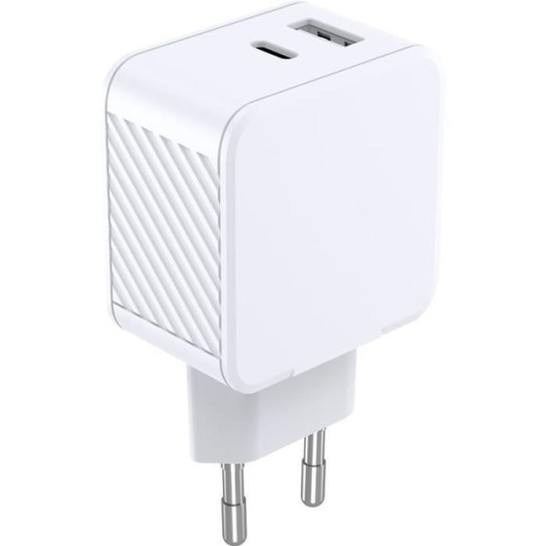 Dobbelt hjemmeoplader USB A+C PD 32W (12+20W) Strømforsyning Hvid - 100 % genanvendt plastik Bigben