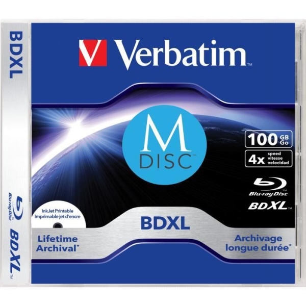 Verbatim MDISC Lifetime arkiv BDXL 100GB - fodral med 1 set, BDXL, 120 mm, 100 GB, Smyckeskrin, 1 st.
