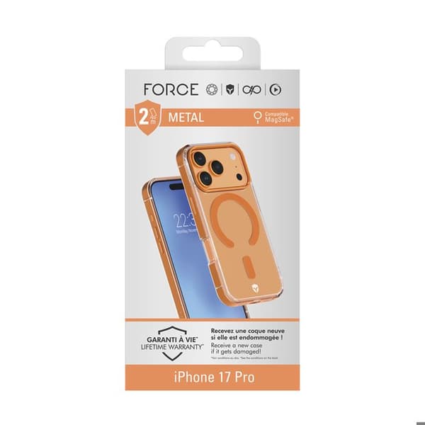 iPhone 17 Pro MagSafe FORCE CASE Kontur Metall Stötsäker 2m Premium Orange Apelsin