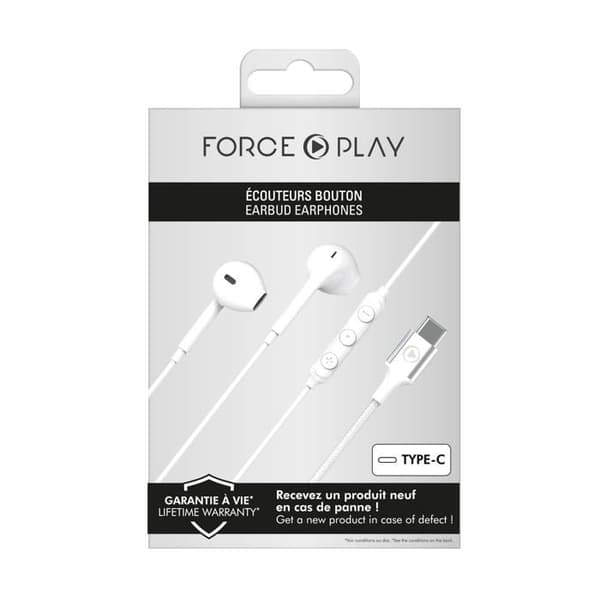 Trådade hörlurar Force Play KP USB-C-knapp Vit Vit