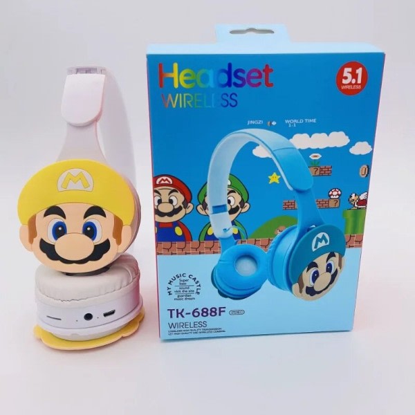 Super Mario Stereo Headset Bluetooth Headset Folding Trådløst Tegneserie Sport Spill Headset