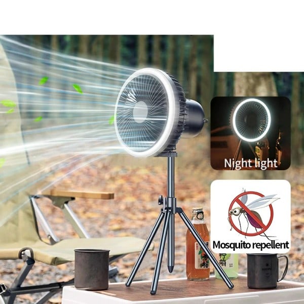 Bärbar camping fläkt uppladdningsbar skrivbord LED-belysning stativ elektrisk fläkt