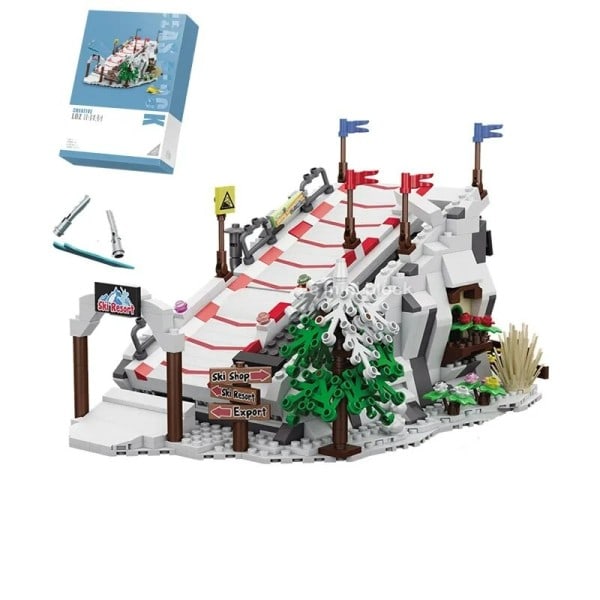 Kreativ Vinter Ski Resort Bygning Blokk MOC Små Partikkel Montering sett Venner Ski Park Puslespill Leker
