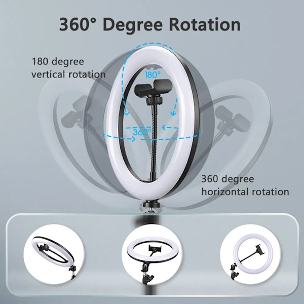 10 tommer Selfie Ring Lys, Photography Fill Light Led Ring Lampe Ringlight