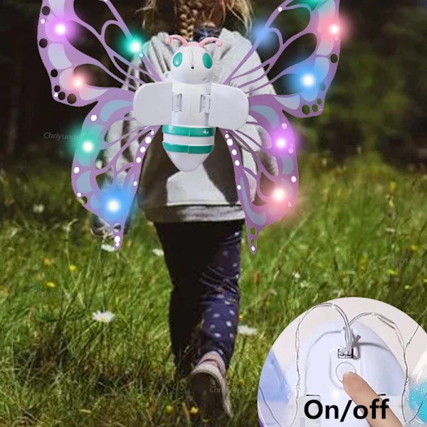 Elektrisk sommerfugl vinger bevegelig alvevinge med lys fe vinger for barn bursdag jul cosplay kledning engel jenter leketøy