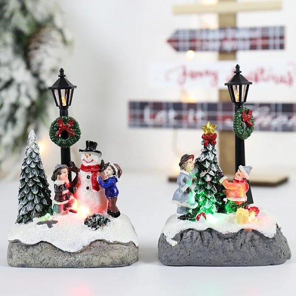 LED jule landsby ornamenter mikrolandskap harpiks figurer dekorasjon