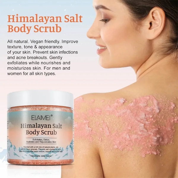Naturlig Himalaya Salt Krop Scrub Eksfolierende Salt Scrub til Acne Hormhoved Dyb rensende hud eksfoliering