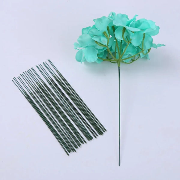 200 stykker Plastkledd Jern Blomster Stengel For Kunstig Hortensia Rose 6.69tommers Blomst Hode Pinn Stang Bryllup Dekor Tilbehør
