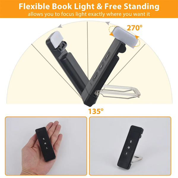 Clip-on Bokmerke Bok Lys Med Timer USB Oppladbart Lese Lys