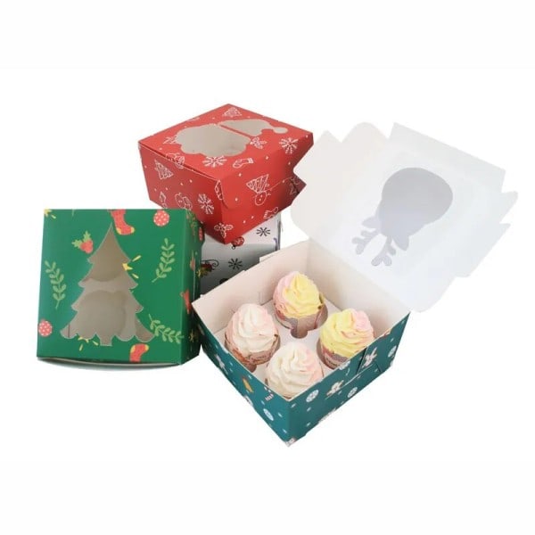 12 bitar jul 4 hål present kartonger för semester bakelser cupcakes brownies jul papper