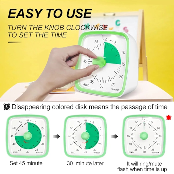 Visuell Timer med Natt Lys 60-Minute Countdown Timer for Barn og Voksne Silent Timer for Home