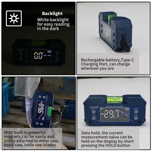 Magnetisk Niveau Måler Inklinometer Genopladelig Vinkel Protractor